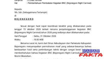 Bojonegoro Night Carnival 2026 Resmi Dibatalkan, Disbudpar Sampaikan Permohonan Maaf
